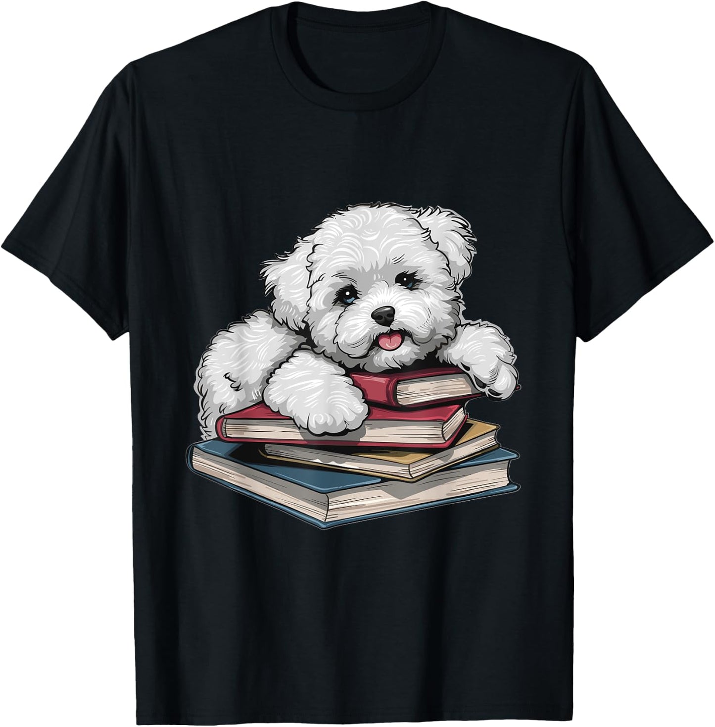 Bichon Frise Books Reading Dog Breed Graphic Women Kids T-Shirt - T-Shirt | Black