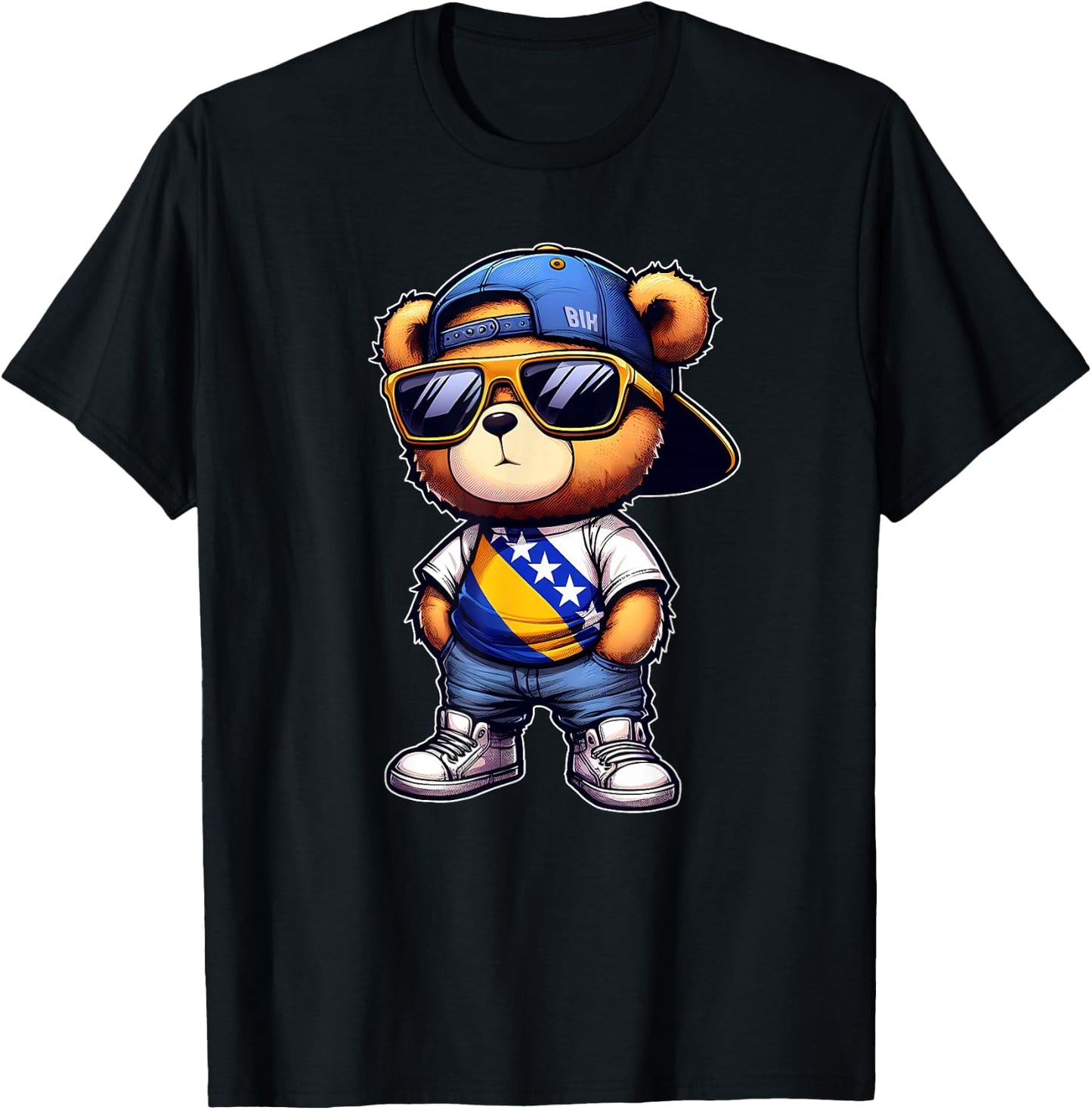 Balkan- und bosnische Geschenke Niedlicher Teddybär mit bosnischer Flagge Bosniens T-Shirt - T-Shirt | Black