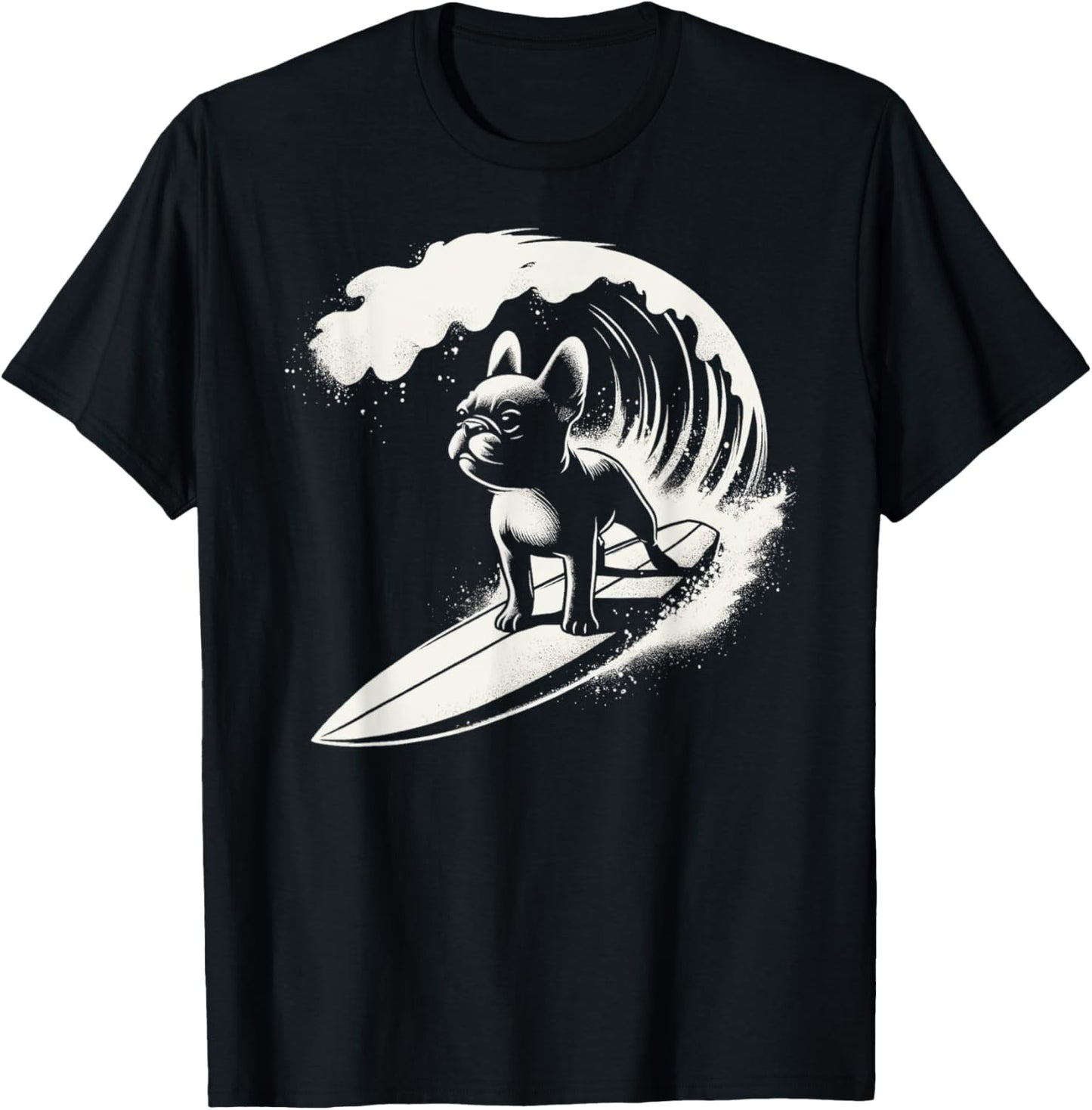 French Bulldog Surfing Ocean Wave Men Women Girls Kids T-Shirt - T-Shirt | Black