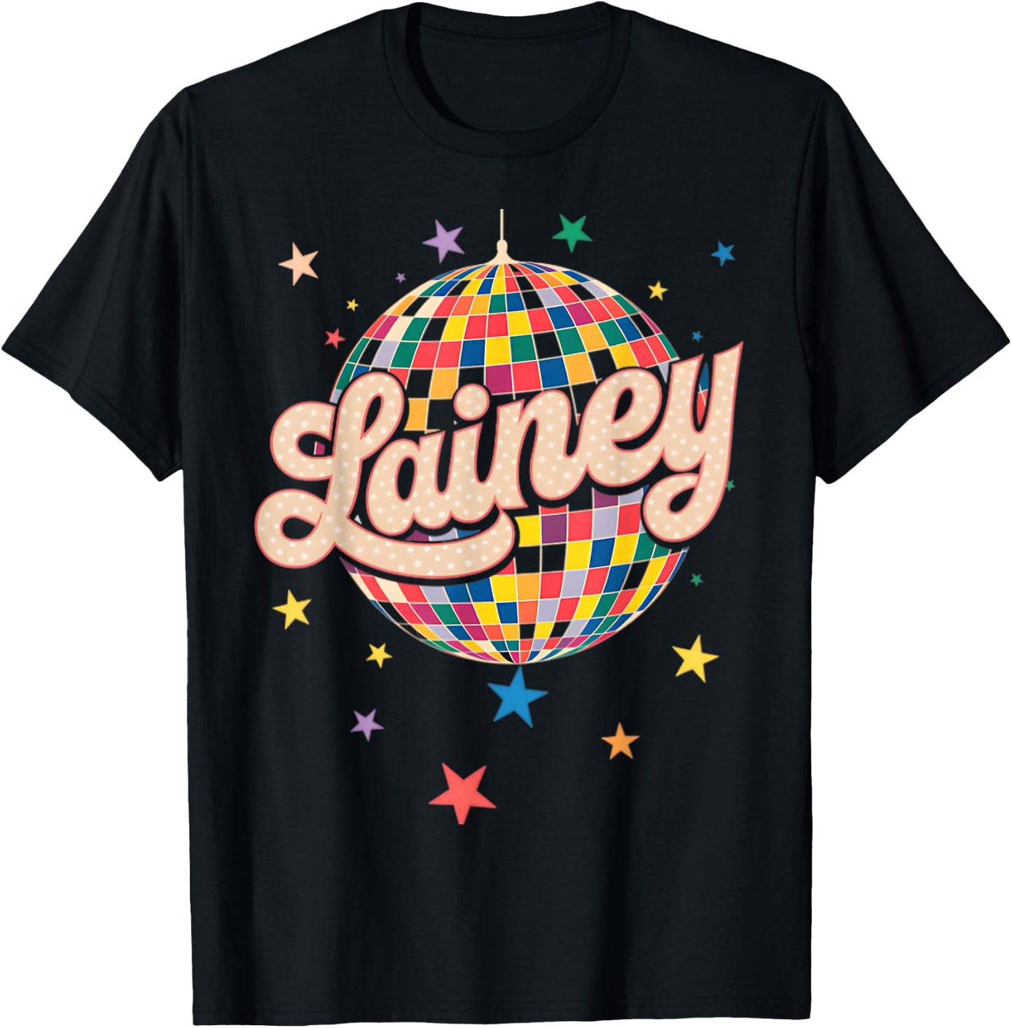 Girl Retro Lainey First Name Personalized Heart T-Shirt - T-Shirt | Black