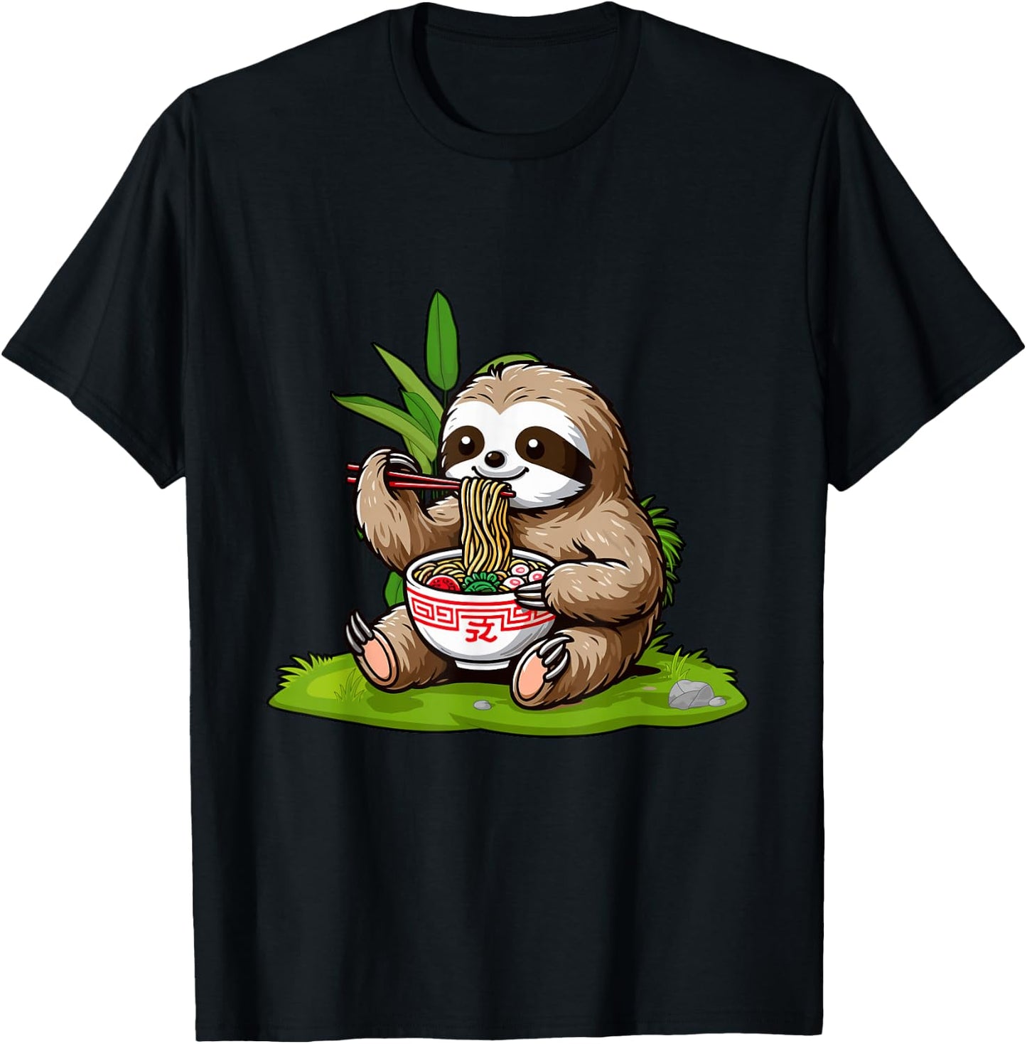 Sloth Eating Ramen Noodles Eater Ramen Food Lovers T-Shirt - T-Shirt | Black