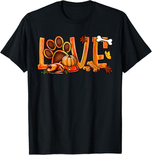 Love Dog Paw Print Turkey Pumpkin Fall Autumn Thanksgiving Men Women Girls Kids T-Shirt - T-Shirt | Black