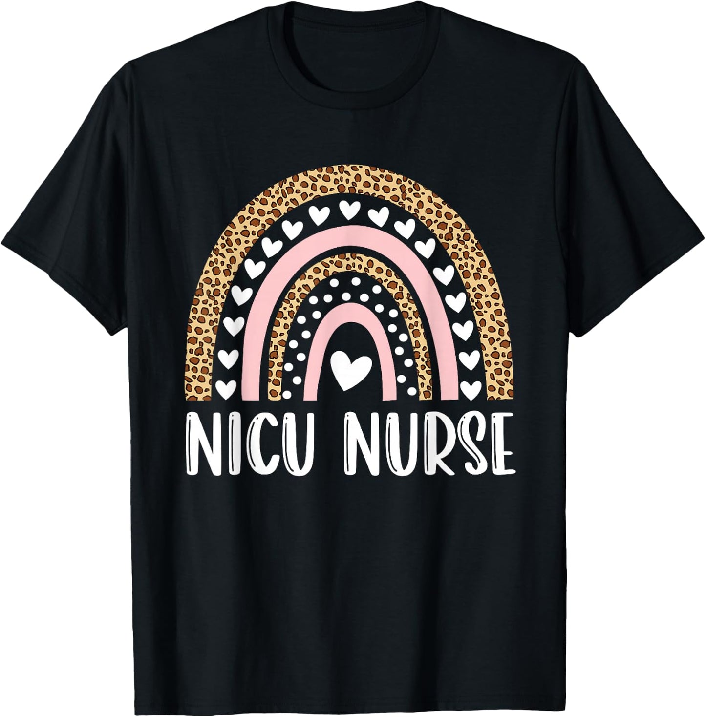 NICU Nurse ICU Neonatal Rainbow Leopard Team Tiny Humans T-Shirt - T-Shirt | Black