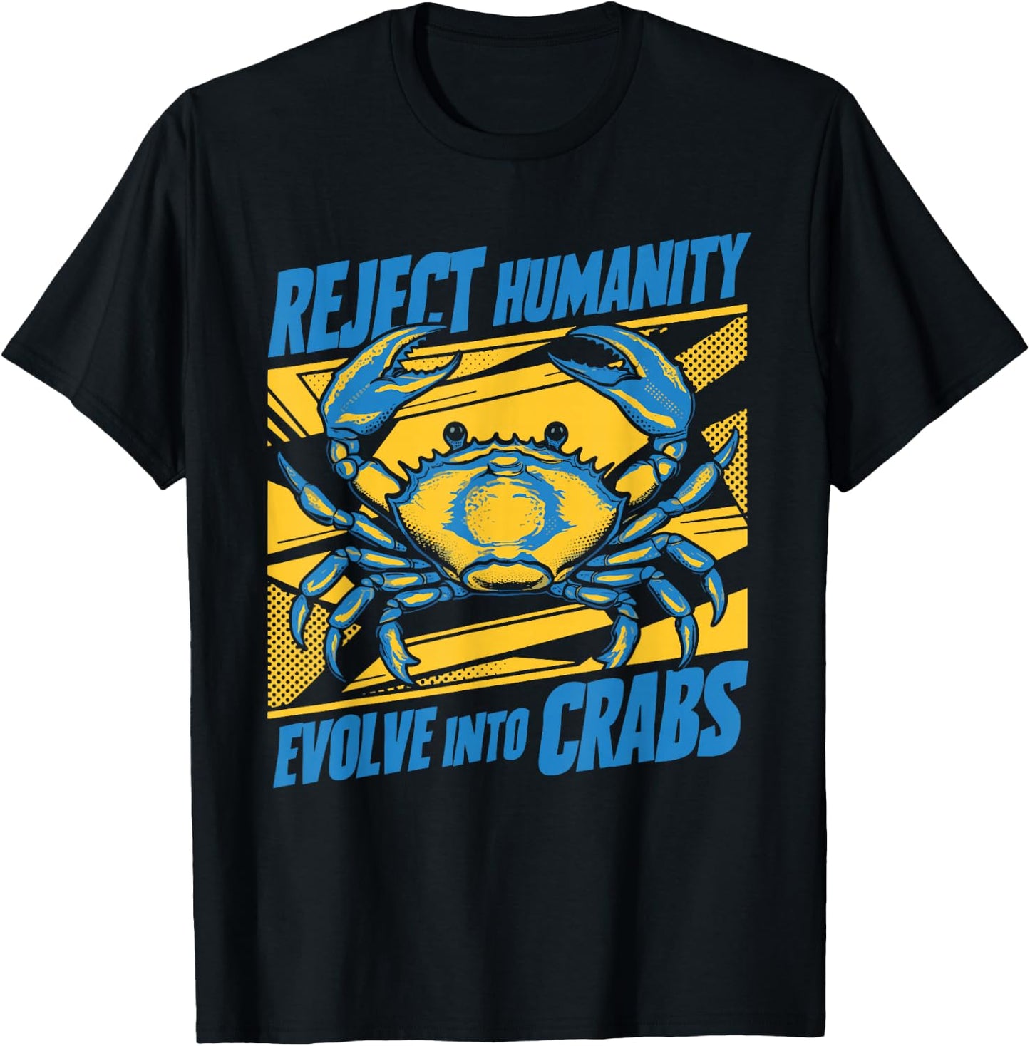 Crab Meme Funny Oddly Specific Meme Reject Humanity Evolve Into Crabs Black -Adults Small Classic Fit Short Sleeve Cotton Blend T-Shirt - T-Shirt | Black