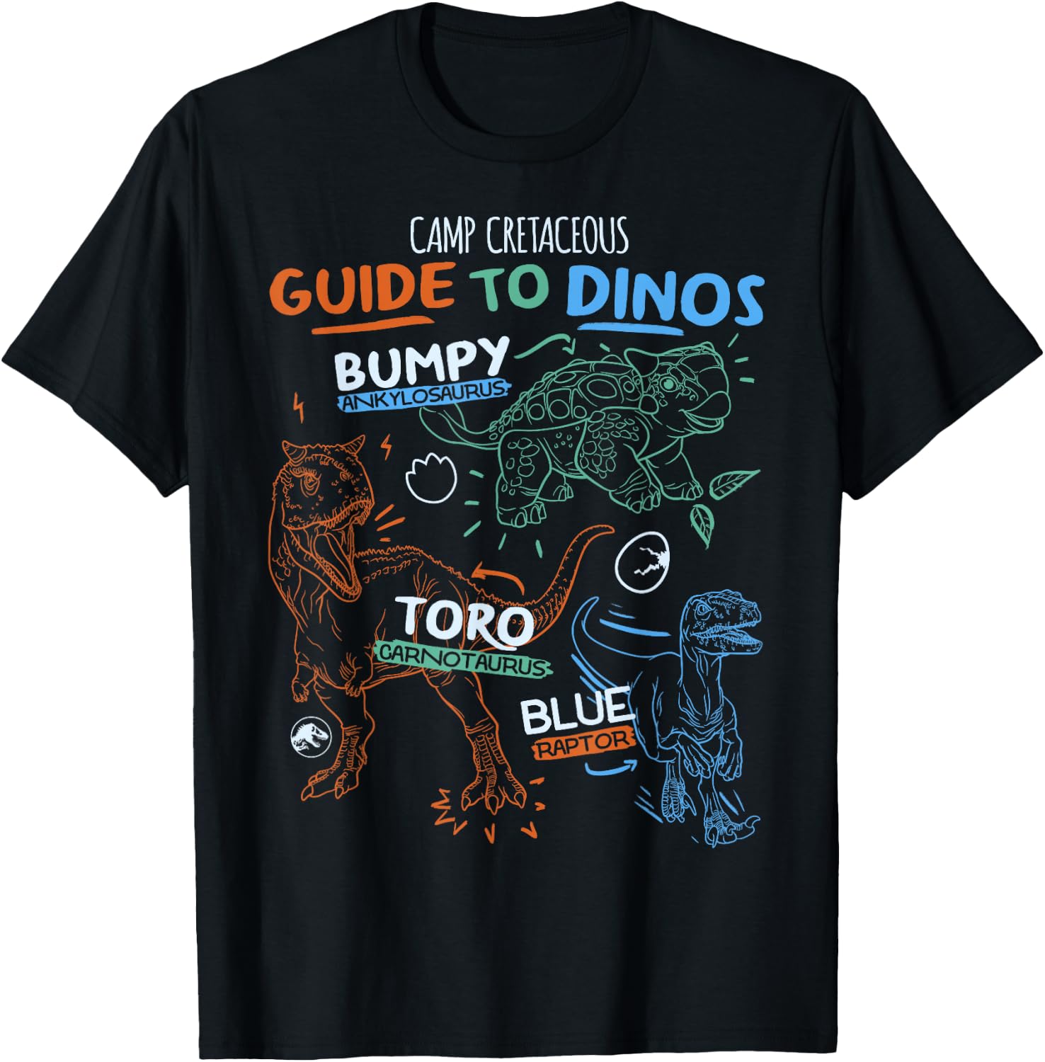 Jurassic World: Camp Cretaceous Guide to Dinos Line Art T-Shirt - T-Shirt | Black