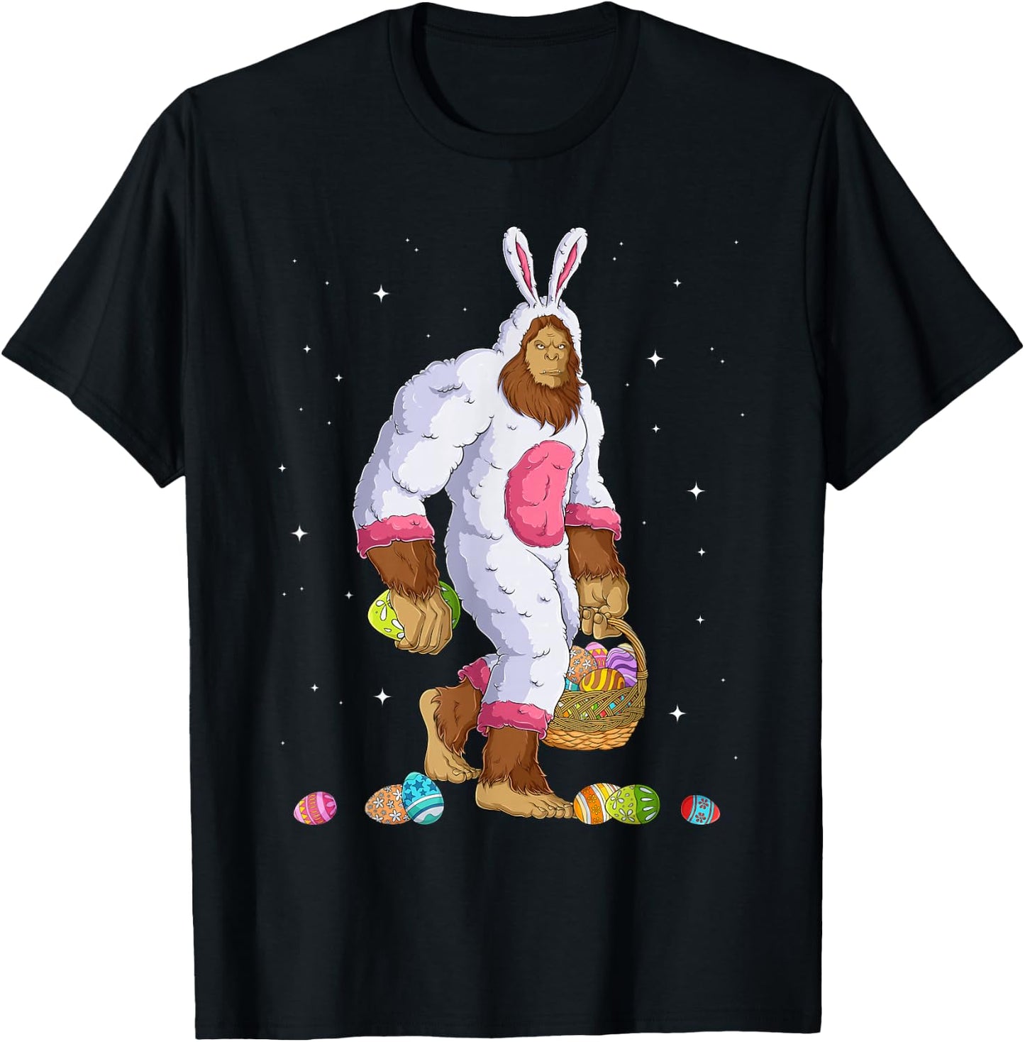 Funny Bigfoot Sasquatch Happy Easter Bunny Eggs T-Shirt - T-Shirt | Black