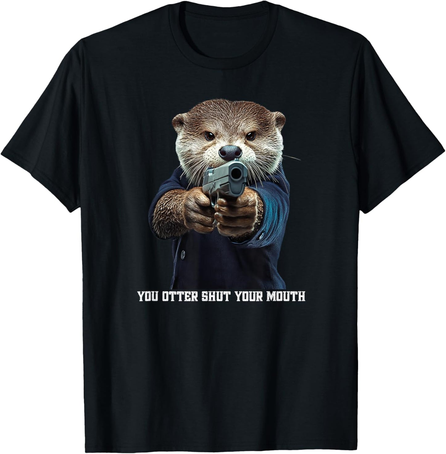 Angry Otter With Gun Funny Otter T-Shirt - T-Shirt | Black