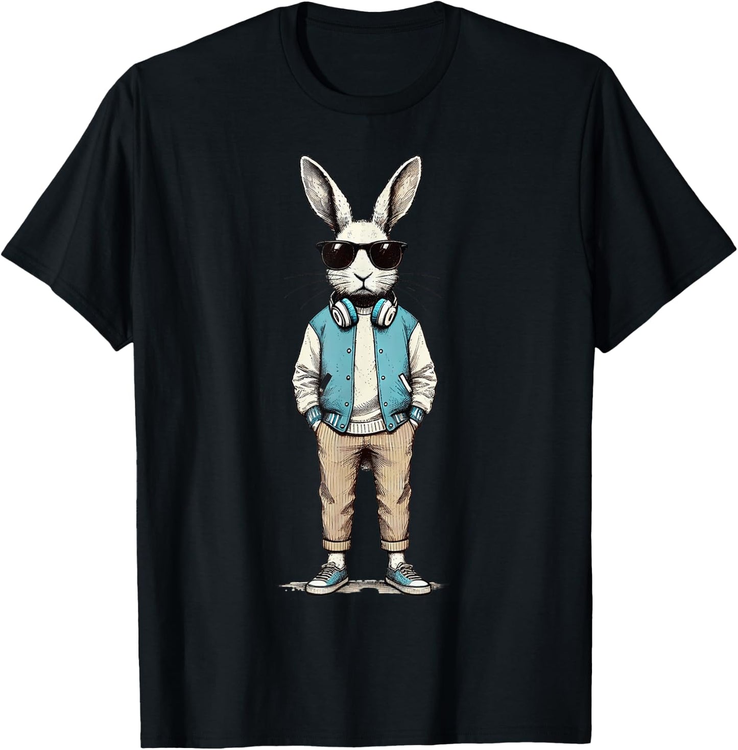 Boys Easter Shirt Bunny Rabbit with Sunglasses Kids T-Shirt - T-Shirt | Black
