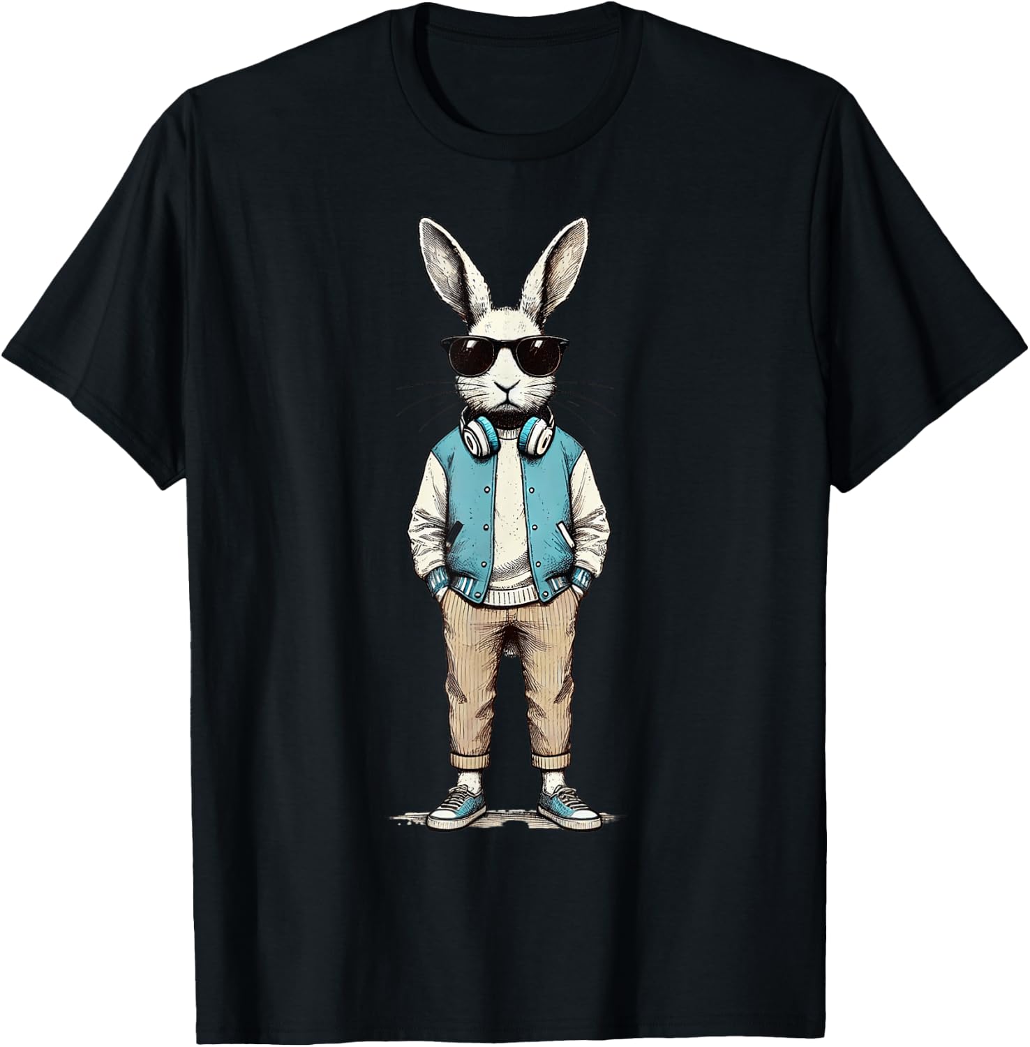 Boys Easter Shirt Bunny Rabbit with Sunglasses Kids T-Shirt - T-Shirt | Black