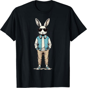 Boys Easter Shirt Bunny Rabbit with Sunglasses Kids T-Shirt - T-Shirt | Black