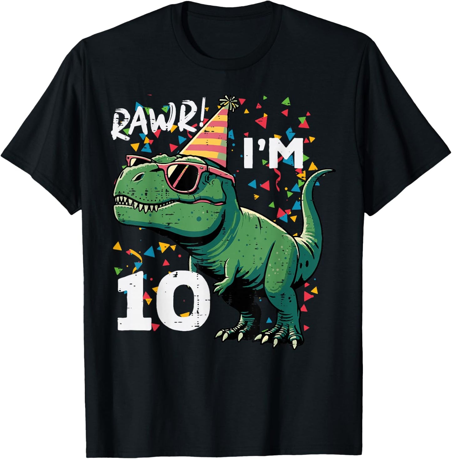 10th Birthday Trex Rawr Im 10 Years Old Bday Dino Boys Kids T-Shirt - T-Shirt | Black