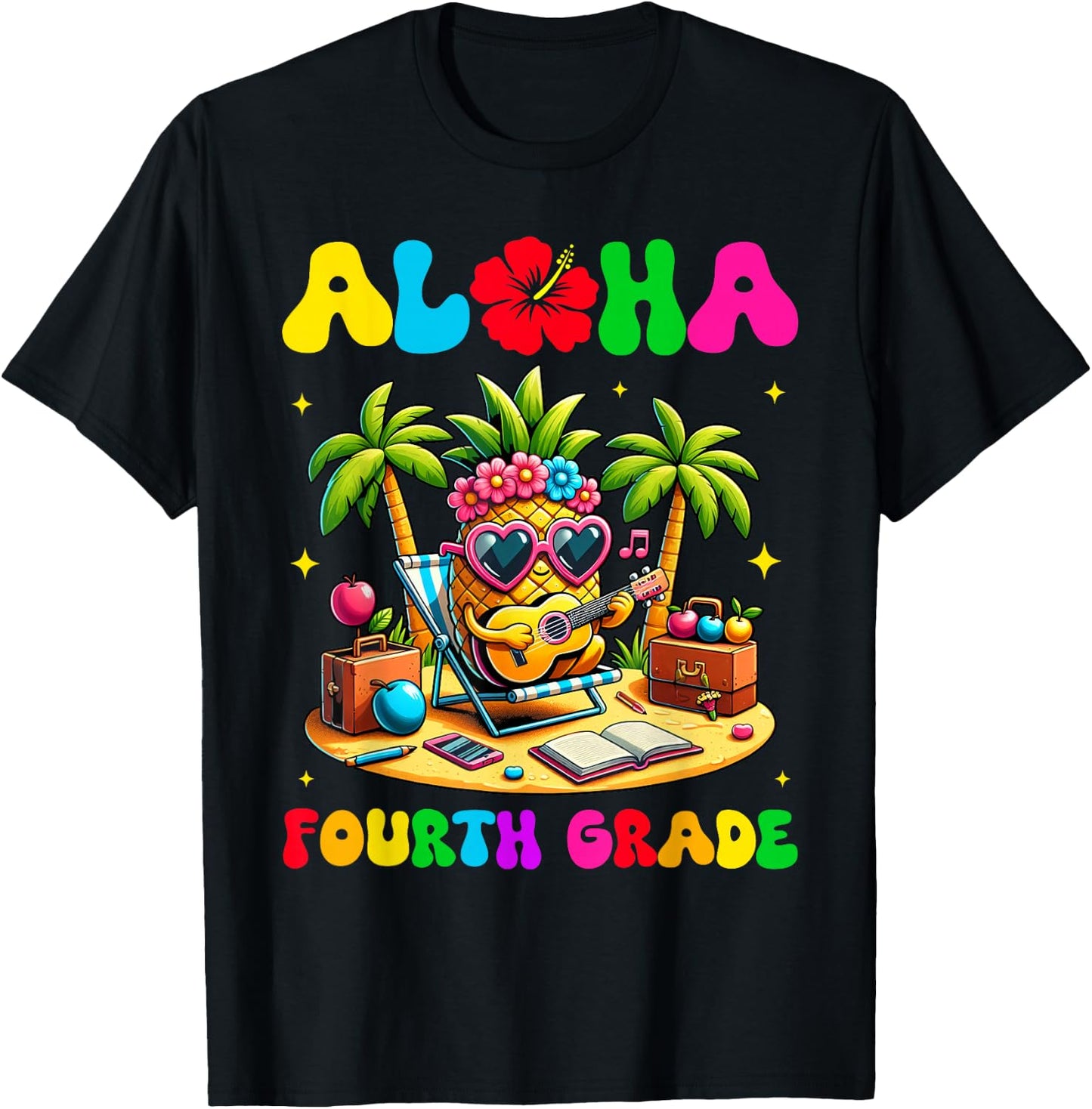 Aloha Fourth Grade Pineapple Hawaii Back to School Kids Girl T-Shirt - T-Shirt | Black