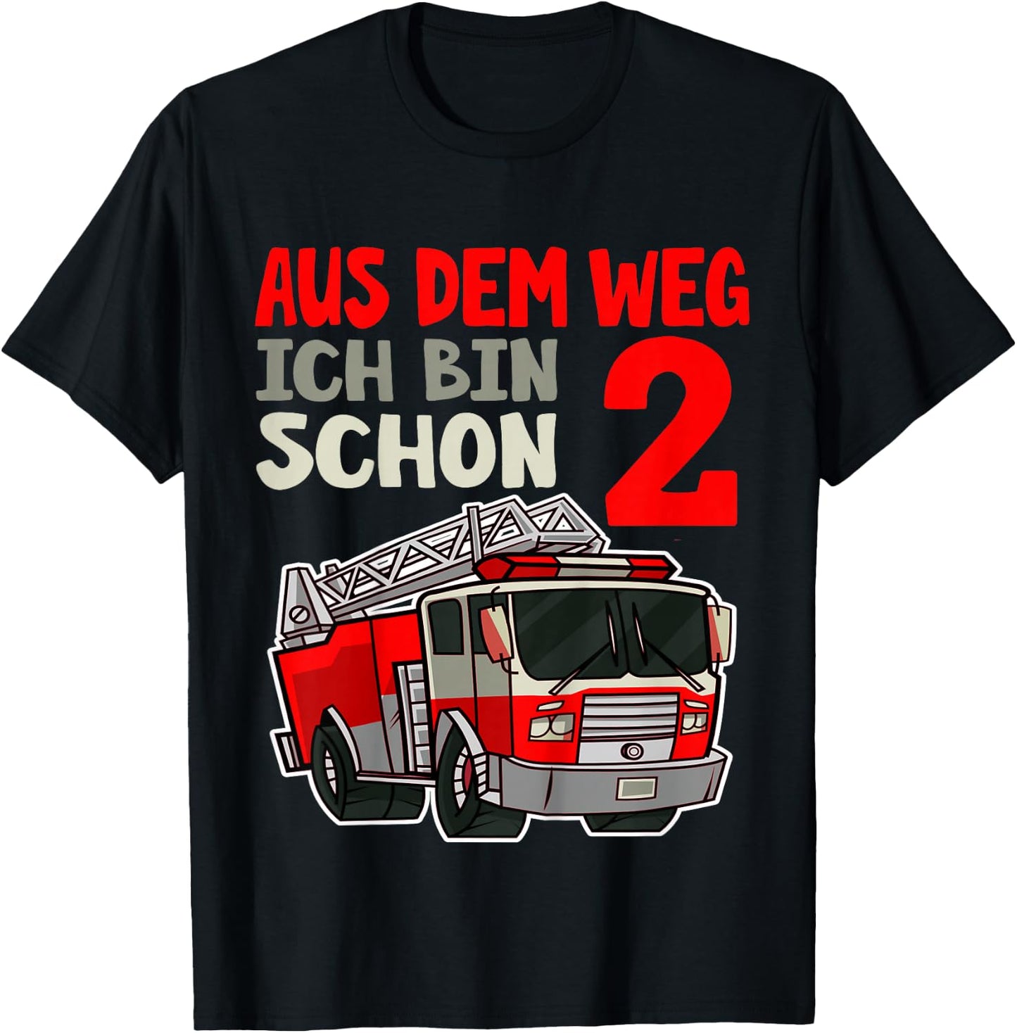 Kinder 2. Geburtstag 2 Jahre Alt Feuerwehrauto Ich Bin 2 Feuerwehr T-Shirt - T-Shirt | Black