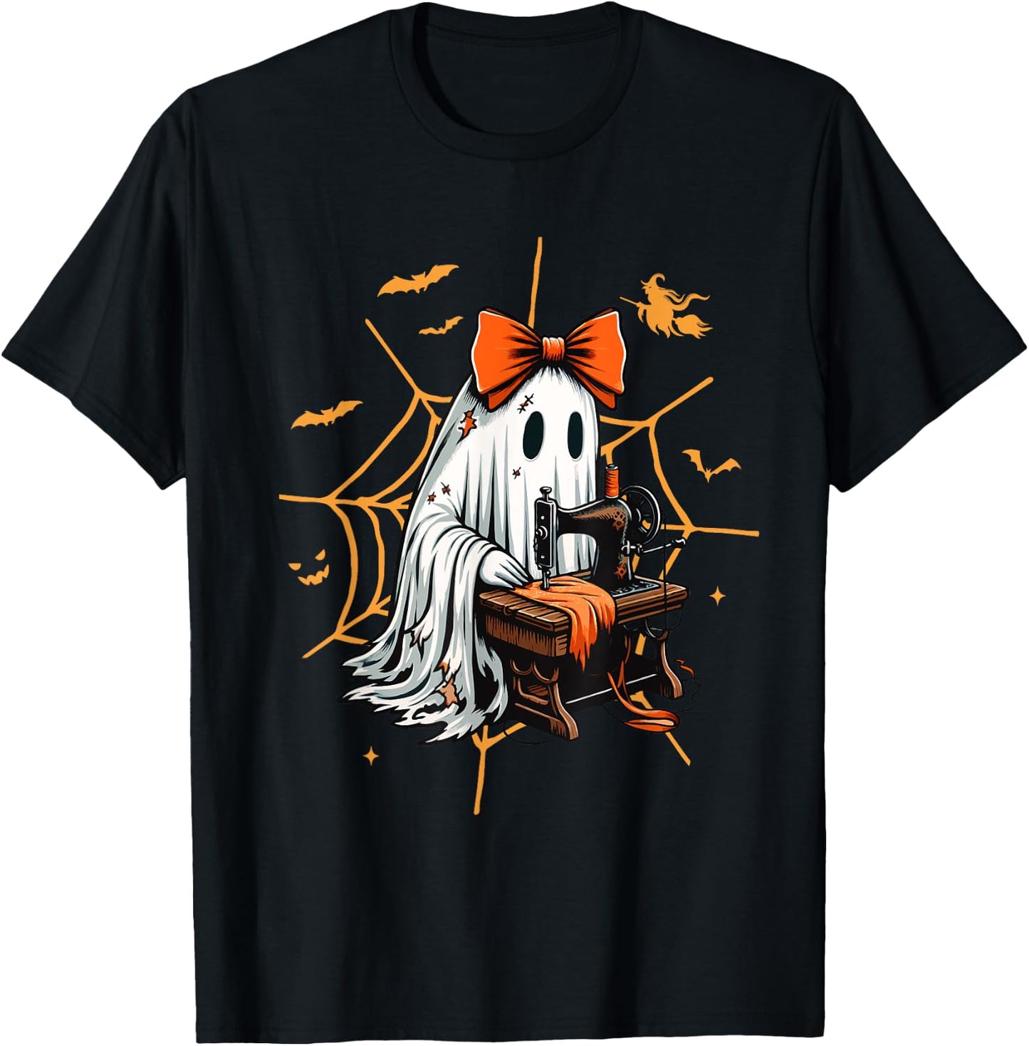 Cute Ghost Quilter Sewing Halloween Scary Costume Retro T-Shirt - T-Shirt | Black