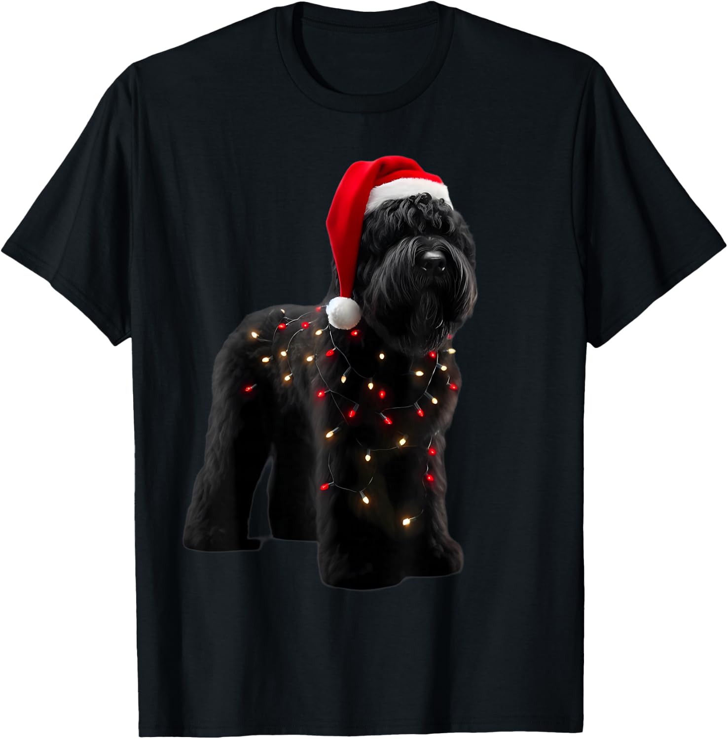 Black Russian Terrier Santa Hat Christmas Lights Dog Owner T-Shirt - T-Shirt | Black