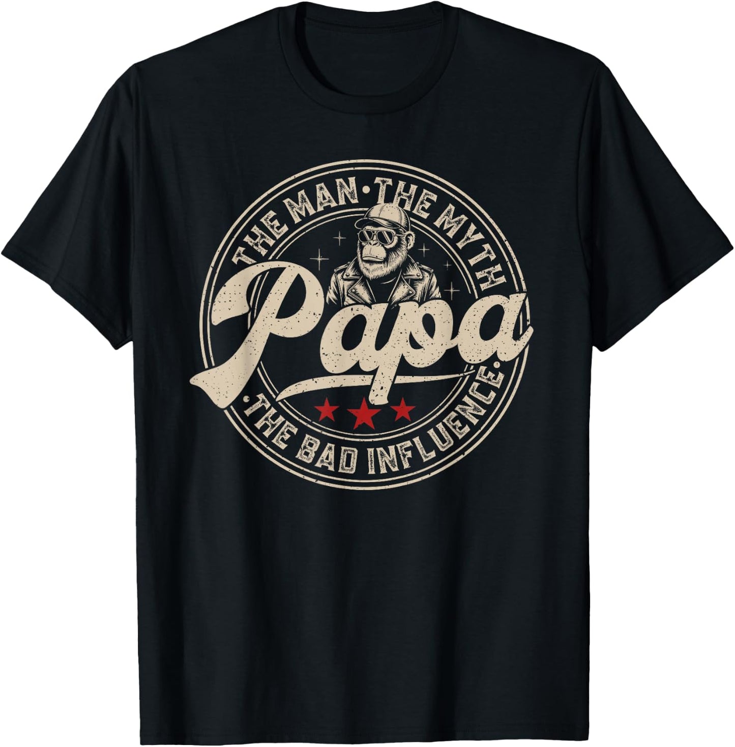 Retro Funny The Man The Myth Papa Bad Influence Monkey T-Shirt - T-Shirt | Black