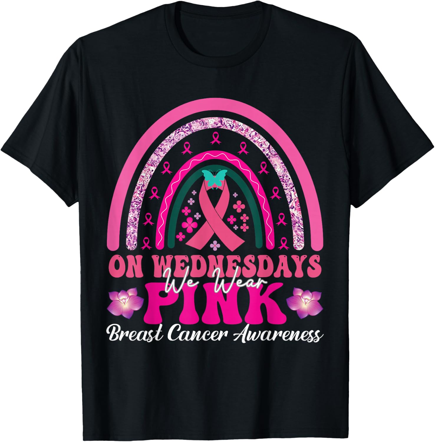 On Wednesday We Wear Pink Rainbow Breast Cancer Fighter T-Shirt - T-Shirt | Black