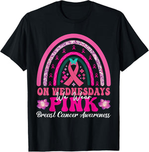 On Wednesday We Wear Pink Rainbow Breast Cancer Fighter T-Shirt - T-Shirt | Black