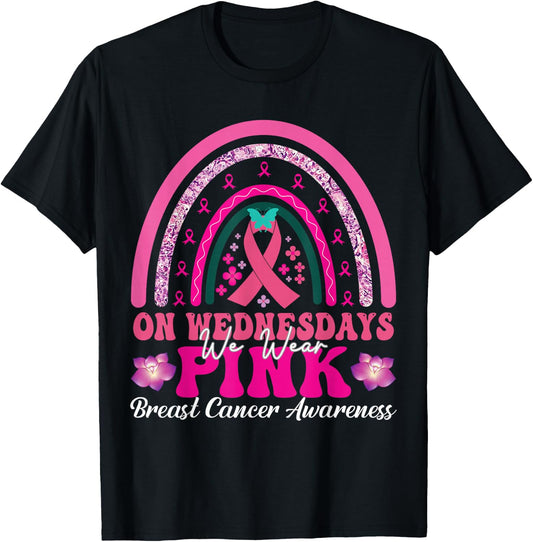 On Wednesday We Wear Pink Rainbow Breast Cancer Fighter T-Shirt - T-Shirt | Black