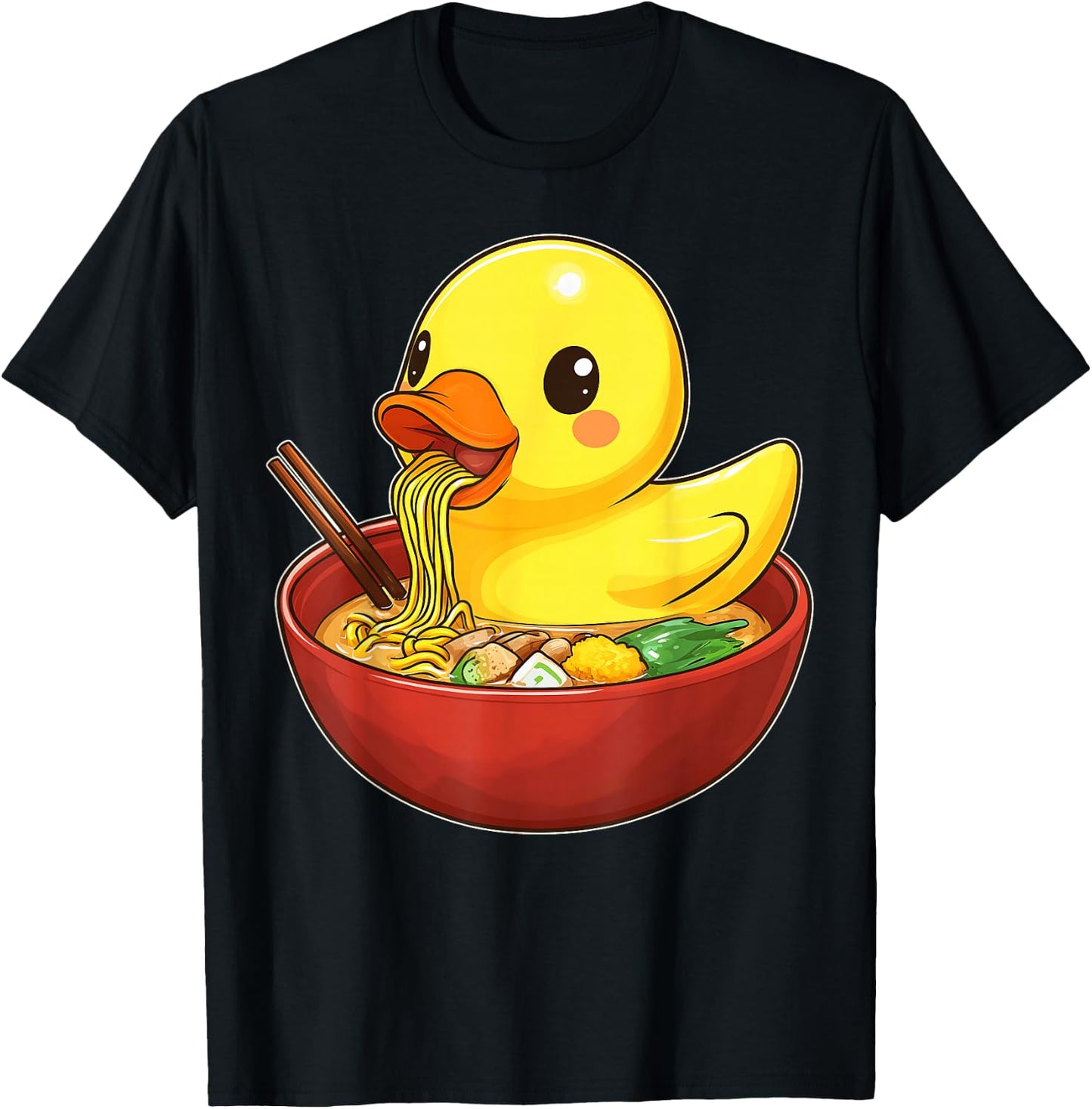 Rubber Duck Ducky Japanese Noodles Cute Kawaii T-Shirt - T-Shirt | Black