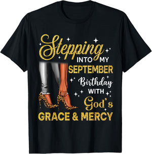 Stepping Into September Birthday High Heel Afro Black Woman T-Shirt - T-Shirt | Black