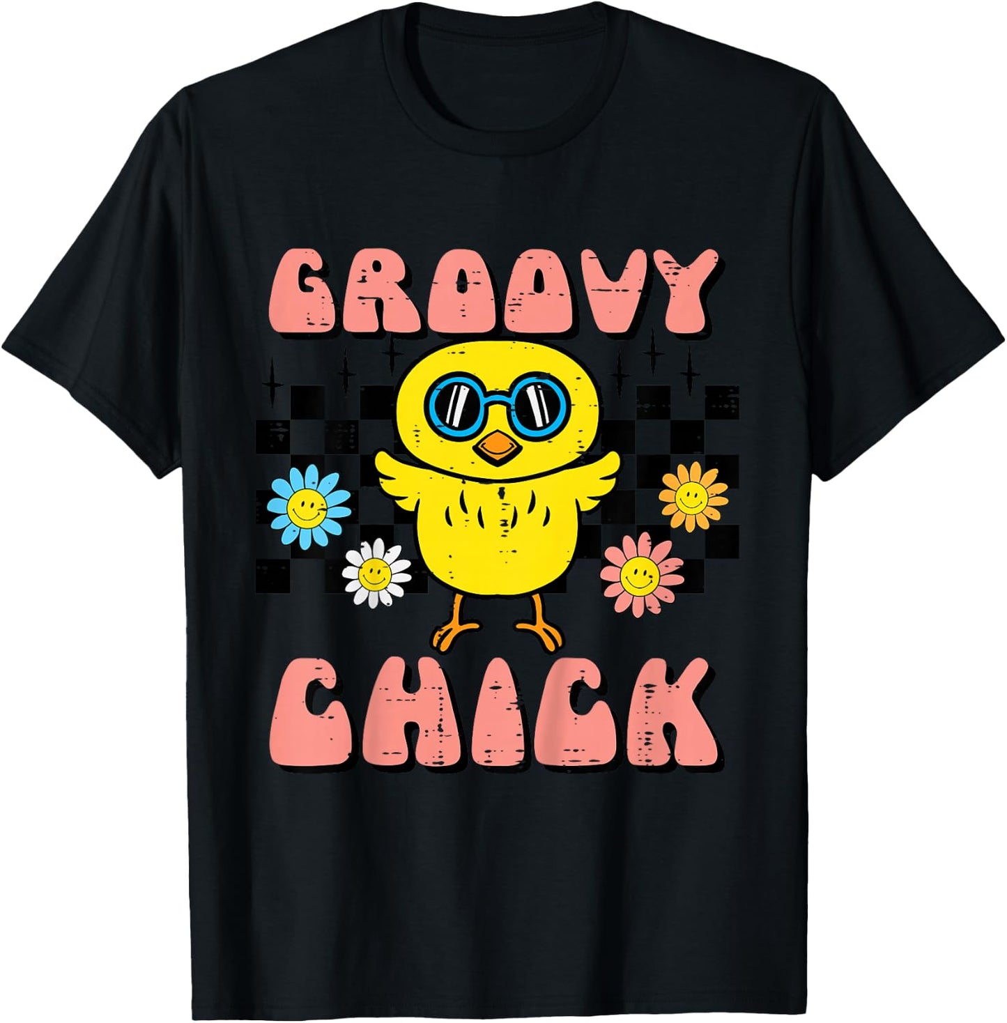 Kids Easter Groovy Chick Retro Girls Kids Toddler Youth Women T-Shirt - T-Shirt | Black