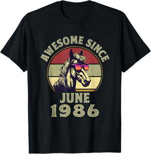 Awesome Since June 1986 36th Birthday Horse Lovers T-Shirt - T-Shirt | Black