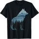 Wolf and Forest Silhouette double exposure Art T-Shirt - T-Shirt | Black
