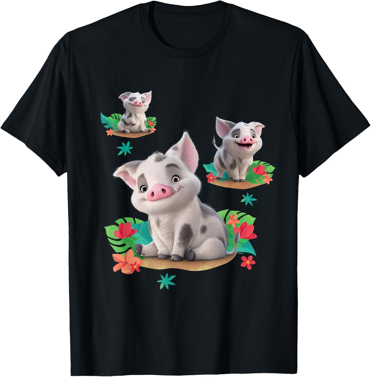 Disney Moana 2 Pua the Pig Cute Character Poses , Black, S T-Shirt - T-Shirt | Black