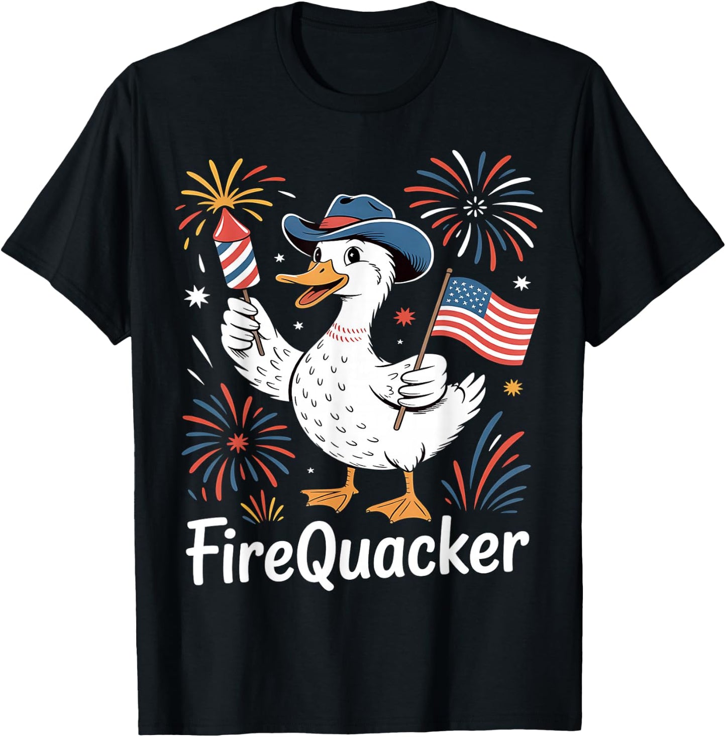 Firequacker 4th of July Rubber Duck USA Flag T-Shirt - T-Shirt | Black