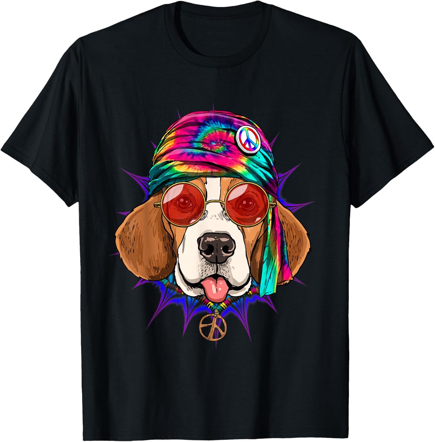Tie Dye Hippie Beagle Hippiness Peace Love Dog T-Shirt - T-Shirt | Black