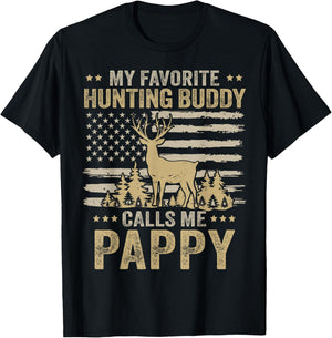 My Favorite Hunting Buddy Calls Me Pappy Funny Hunting T-Shirt - T-Shirt | Black