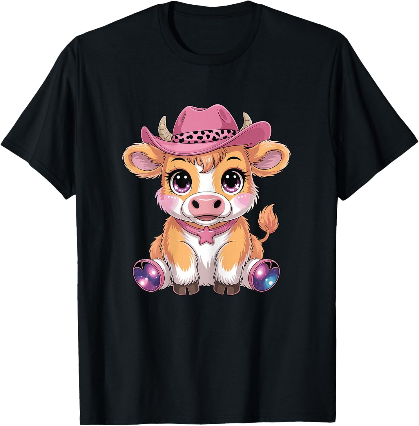 Cute Highland Cow Scottish Cattle Hairy Cow Girl Graphic T-Shirt - T-Shirt | Black