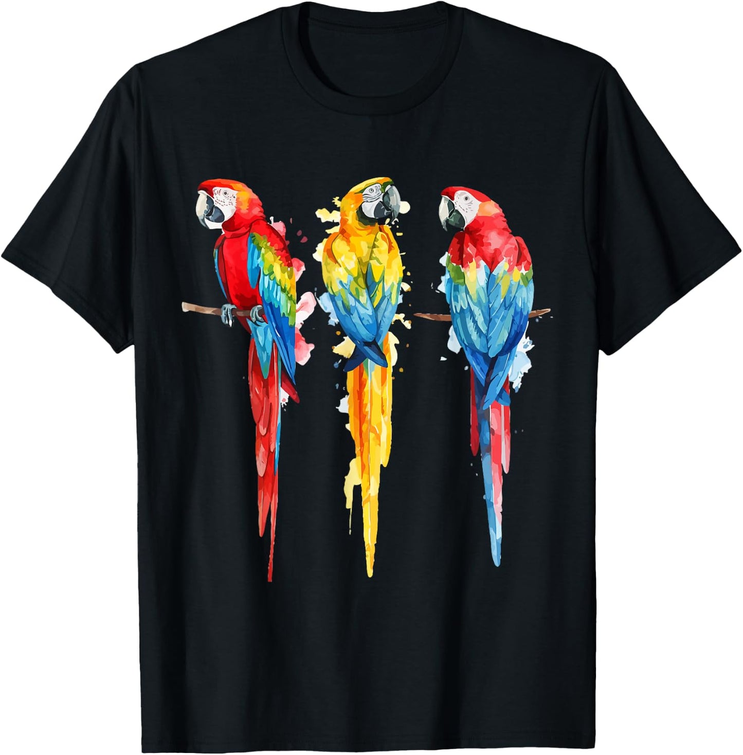 Colorful Parrot Watercolor T-Shirt - T-Shirt | Black