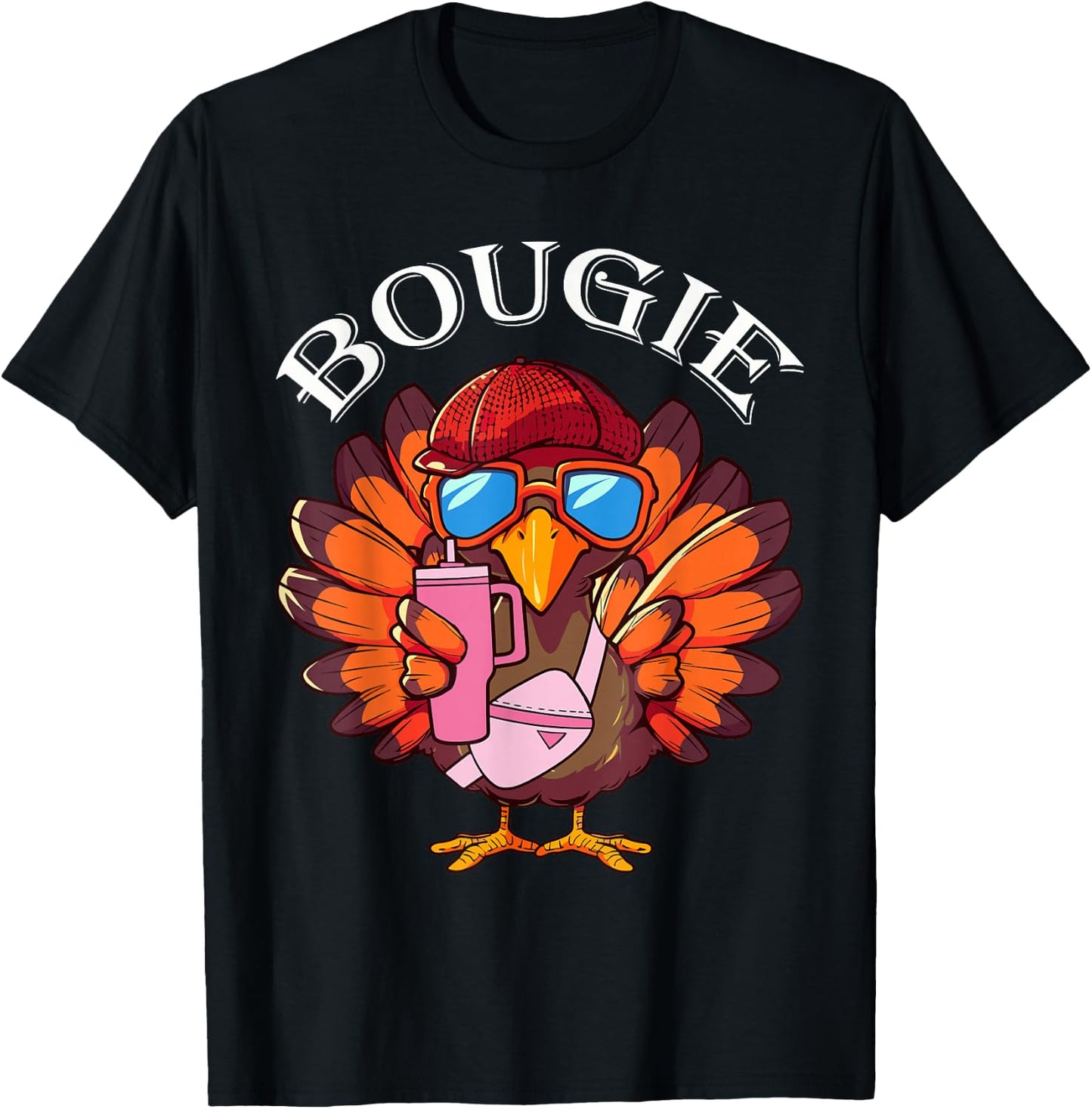 Funny Thanksgiving Turkey Trendy Bougie Fall Vibes Women Kid T-Shirt - T-Shirt | Black