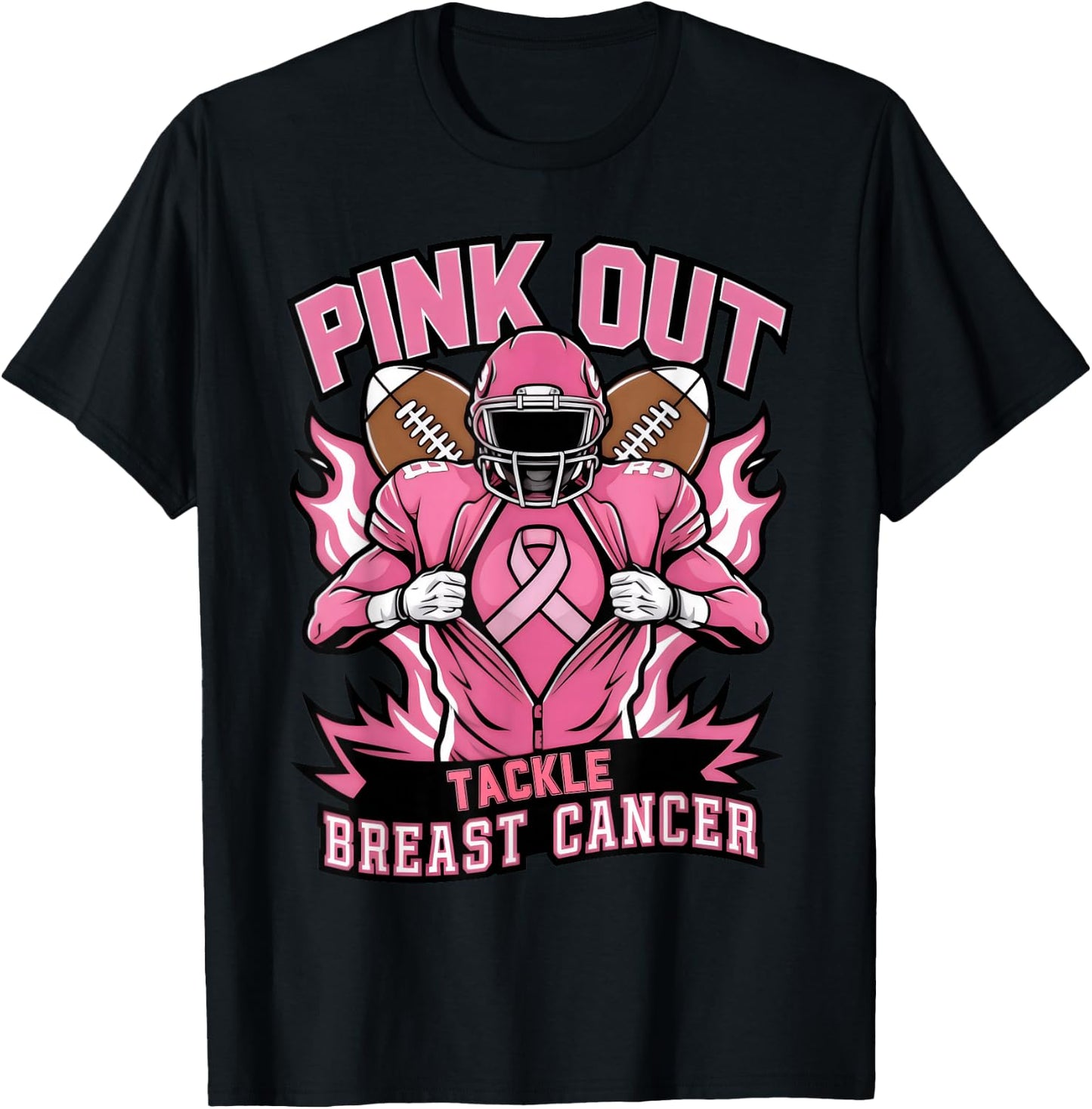 Pink Out Tackle Breast Cancer Awareness American Football T-Shirt - T-Shirt | Black