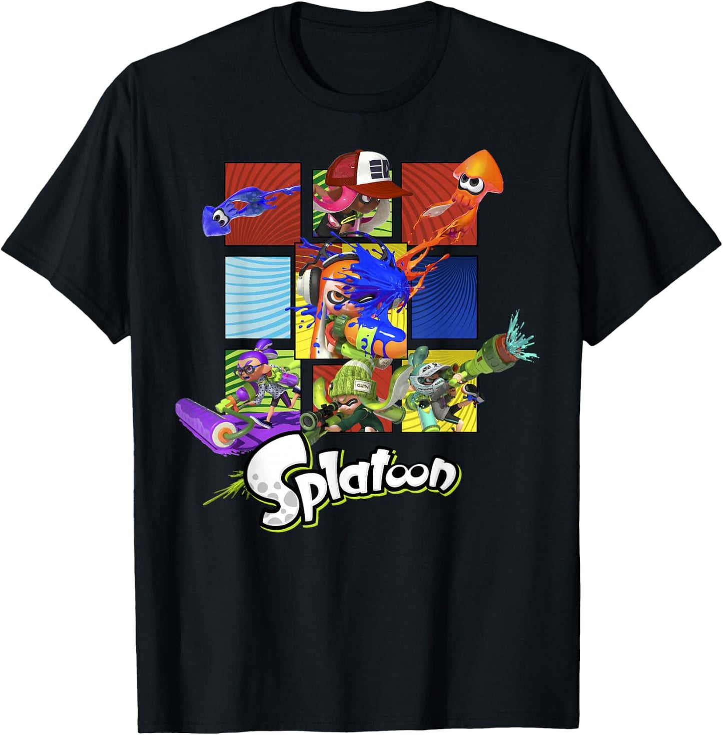 Nintendo Splatoon Inklings in Action Boxes Graphic T-Shirt - T-Shirt | Black