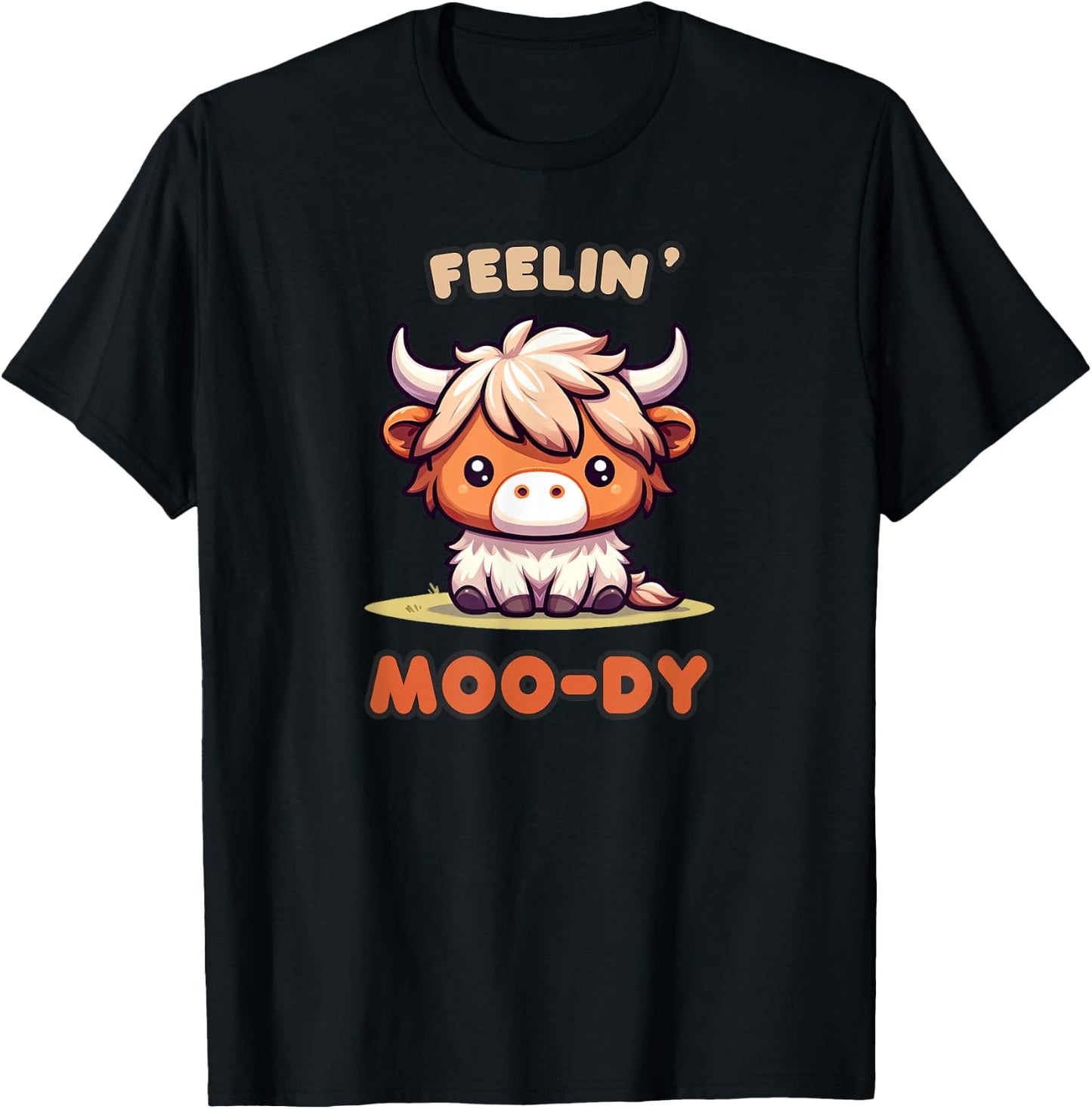 FEELIN' MOO-DY Micro Mini Highland Cow Cute Calf Funny Moo T-Shirt - T-Shirt | Black