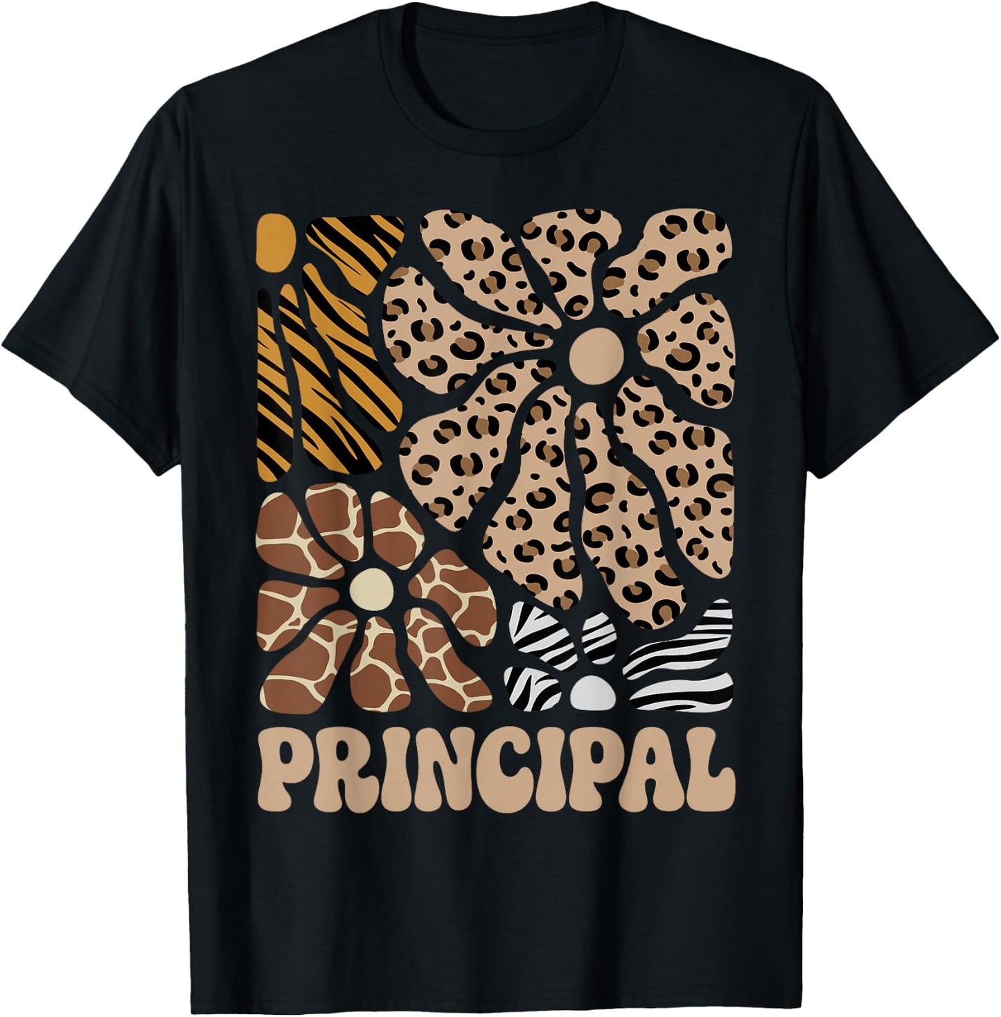 Principal Safari Animals Floral Boho Leopard T-Shirt - T-Shirt | Black