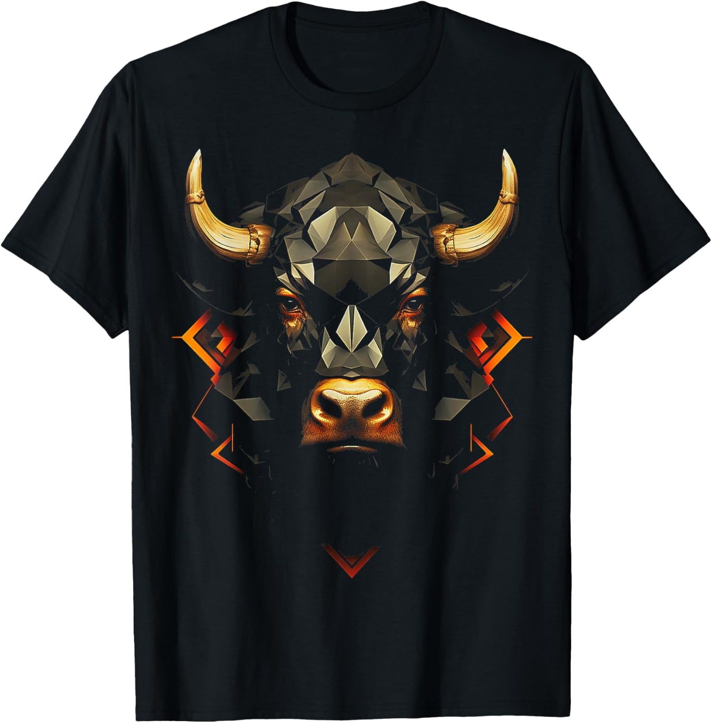 Bull Polygon Animal Graphic Art Bull , black T-Shirt - T-Shirt | Black