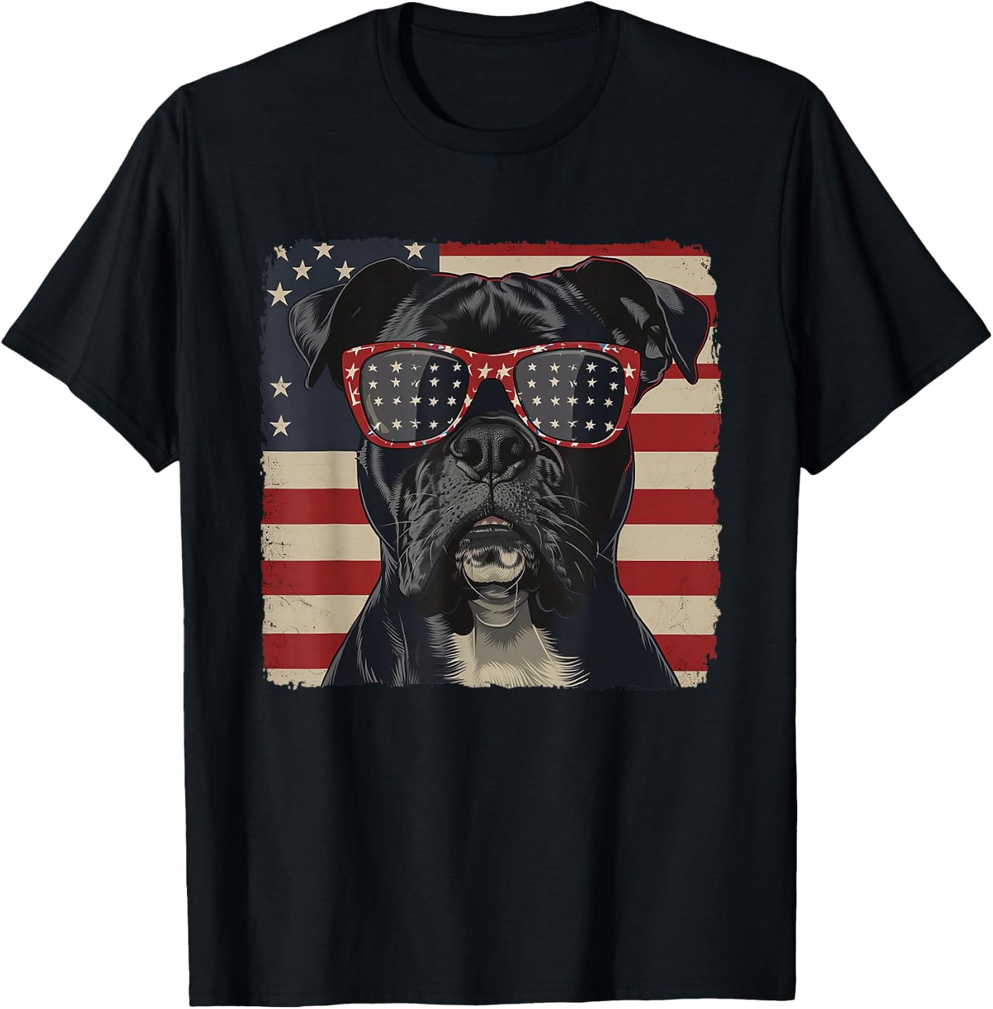 American Patriot Independence Day Shirt Boxer Dog Men Women T-Shirt - T-Shirt | Black