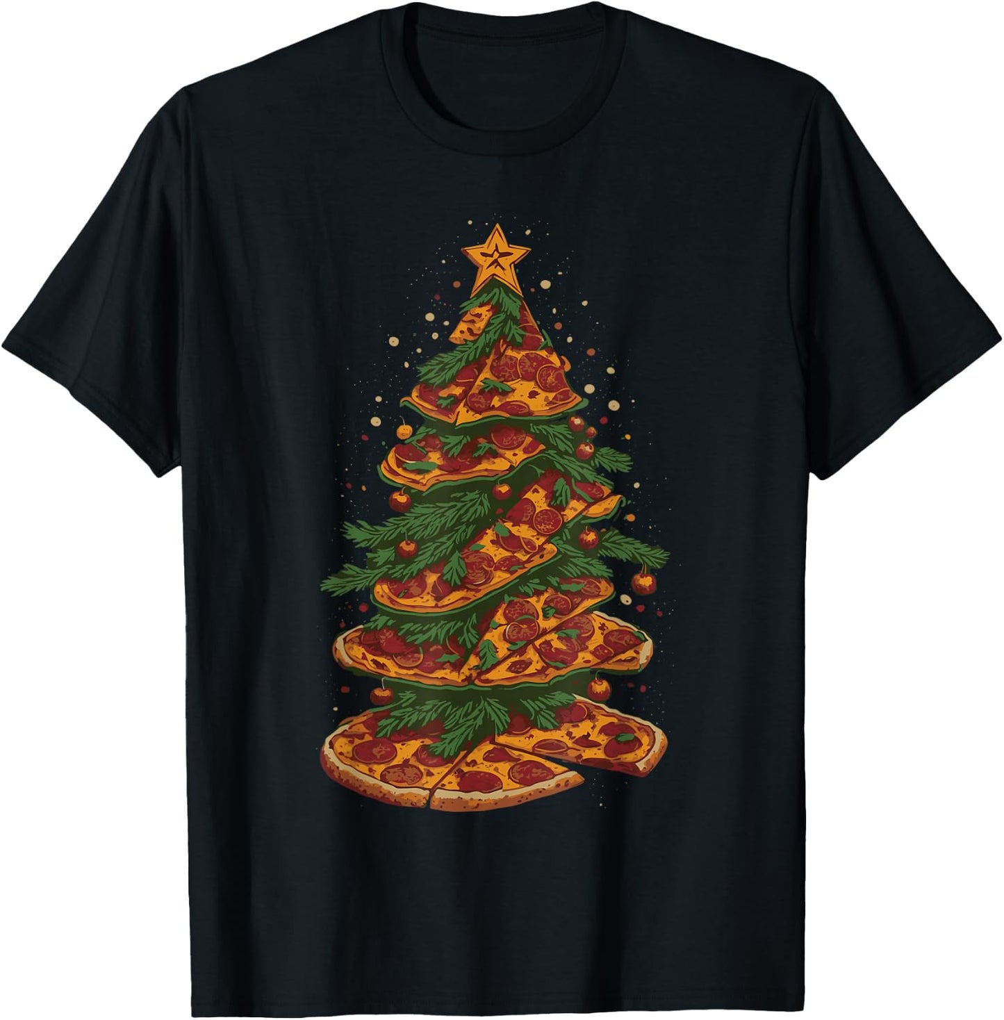Funny Pizza Christmas Tree Pizza Lover Xmas Kids T-Shirt - T-Shirt | Black
