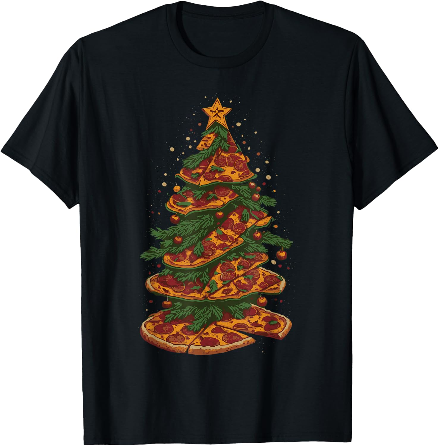 Funny Pizza Christmas Tree Pizza Lover Xmas Kids T-Shirt - T-Shirt | Black