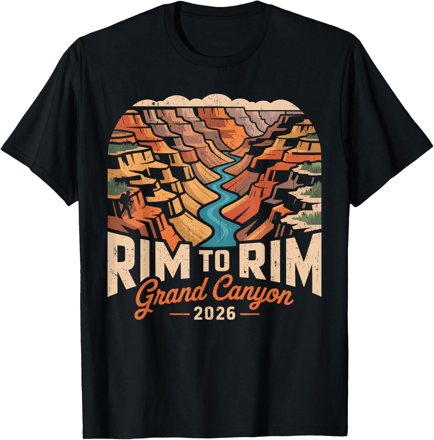 Retro South Rim to North Rim Grand Canyon 2026 Hiking T-Shirt - T-Shirt | Black