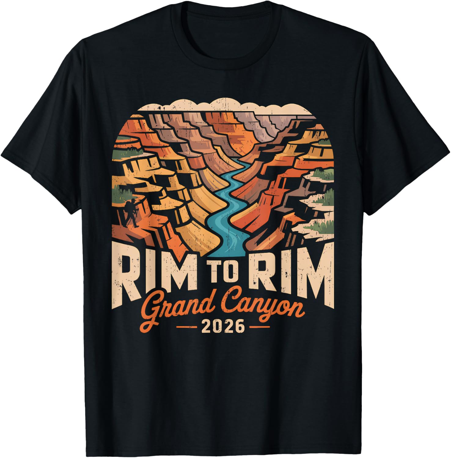 Retro South Rim to North Rim Grand Canyon 2026 Hiking T-Shirt - T-Shirt | Black