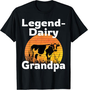 Funny Legend Dairy Grandpa Retro Cow Farmer Dairy Farming T-Shirt - T-Shirt | Black