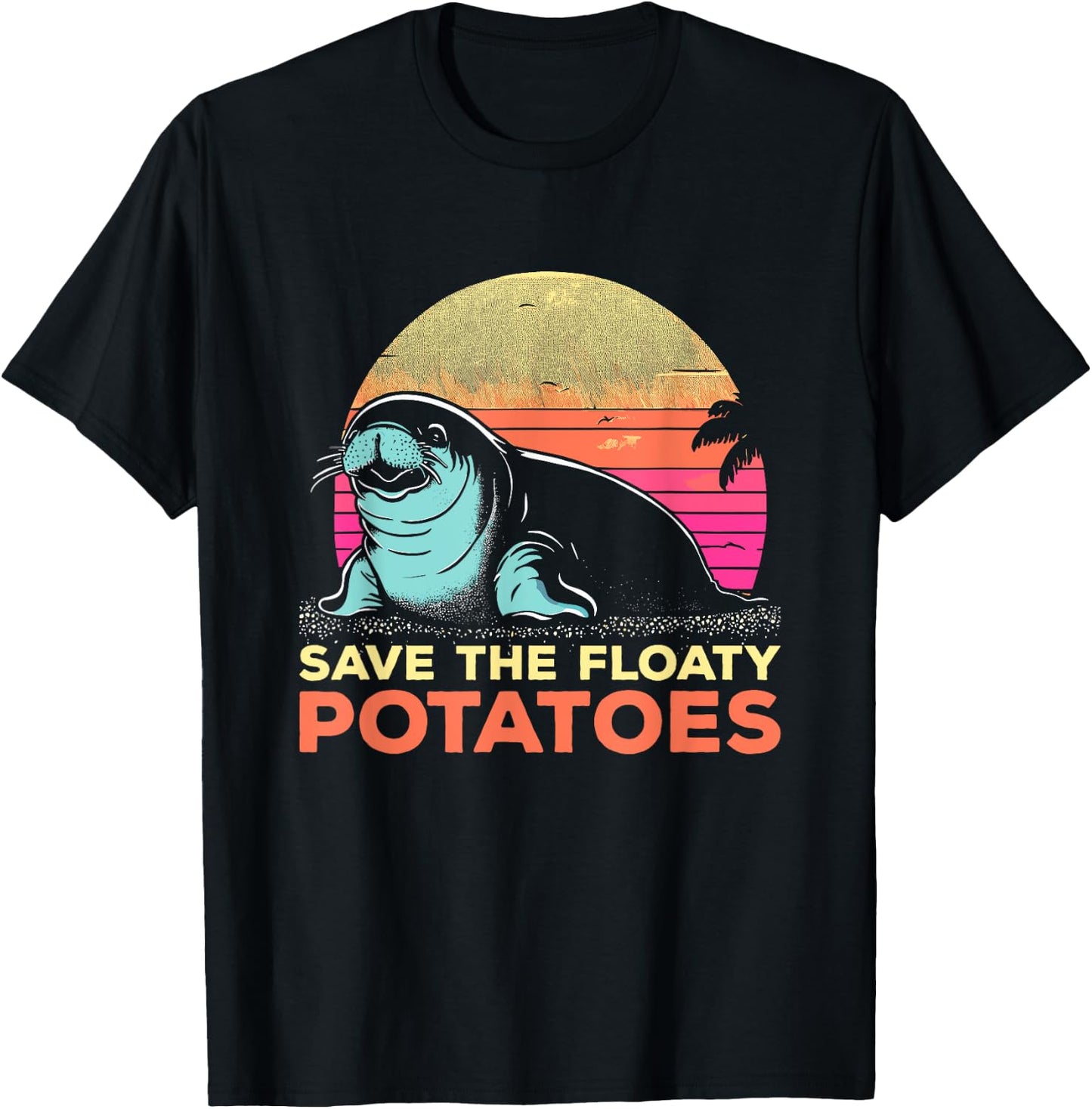 Save The Floaty Potatoes - Funny Vintage Manatee Sea-Cow T-Shirt - T-Shirt | Black