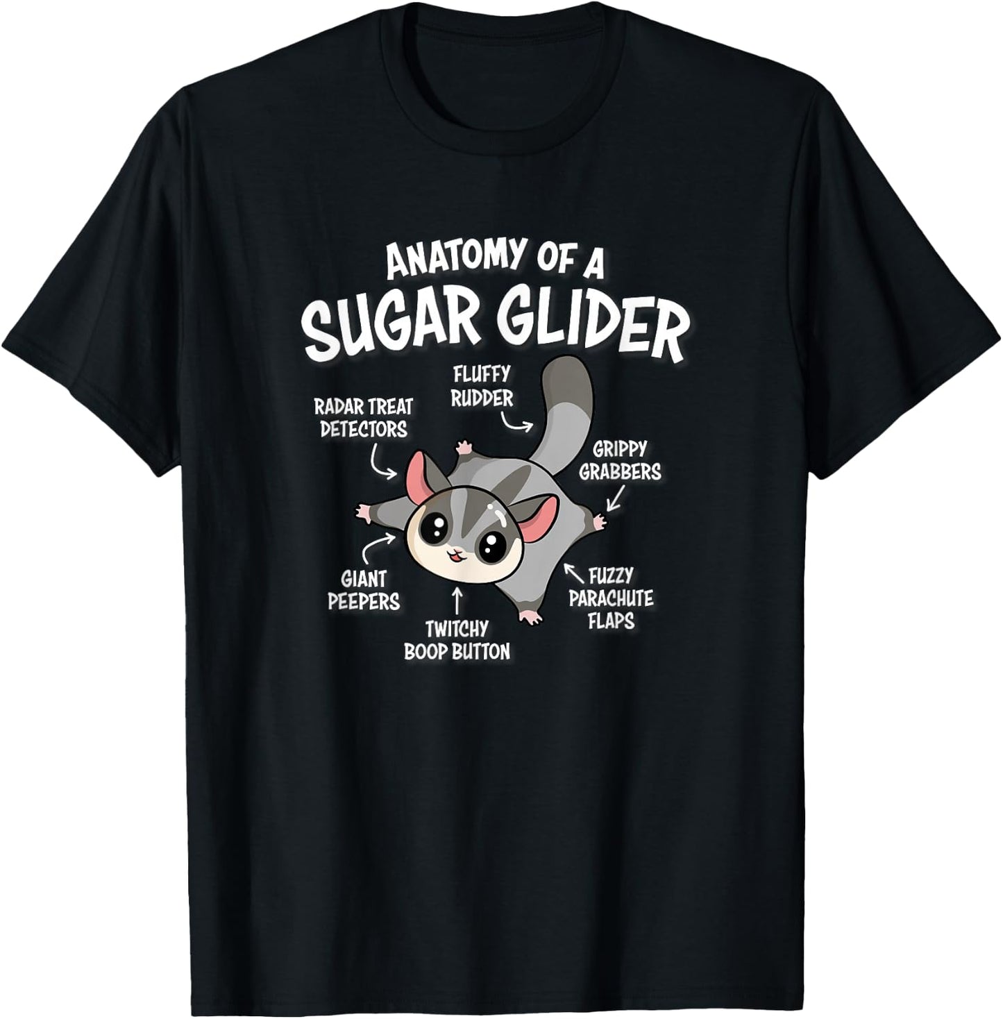 Kids Cute Anatomy Of A Sugar Glider Lover T-Shirt - T-Shirt | Black