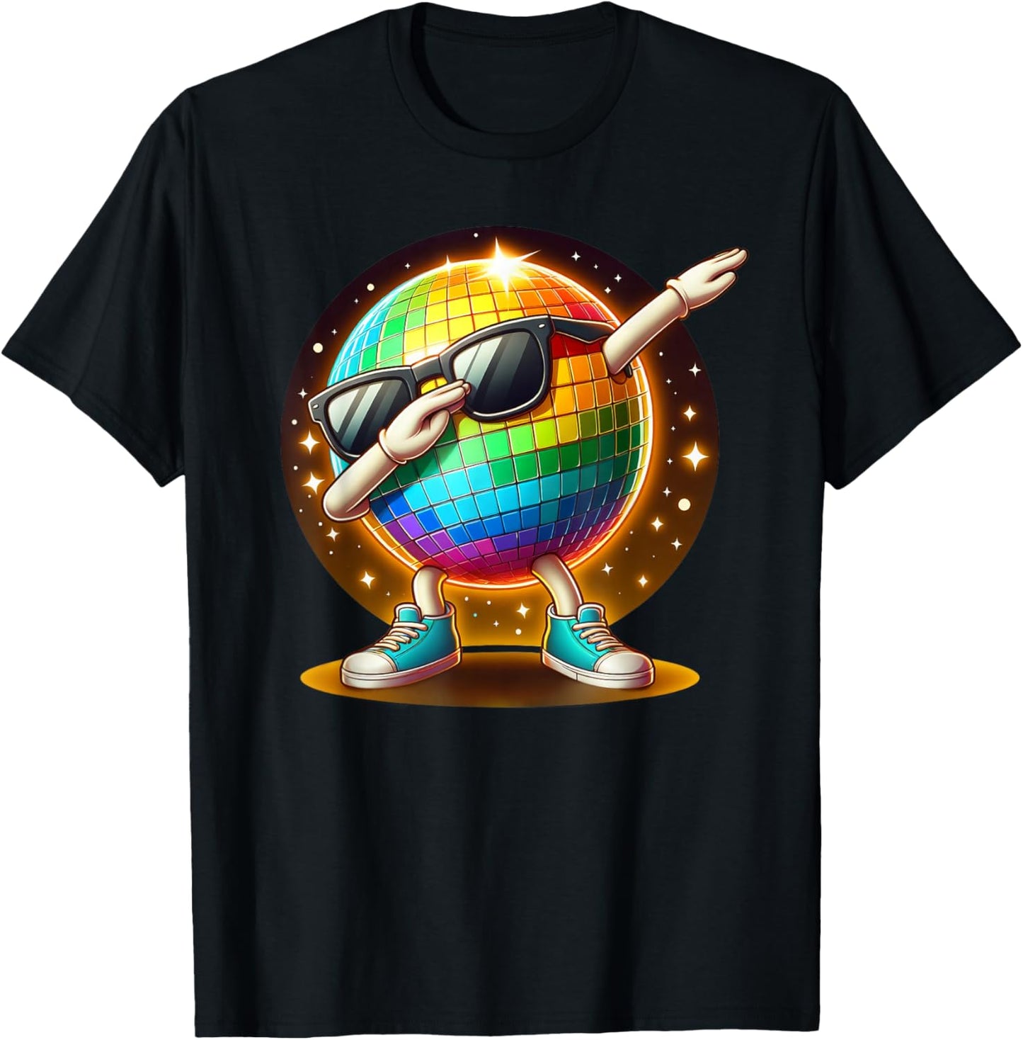 70s Disco Ball Dabbing Sunglasses Nightclub Dance LED Party , Black, S T-Shirt - T-Shirt | Black