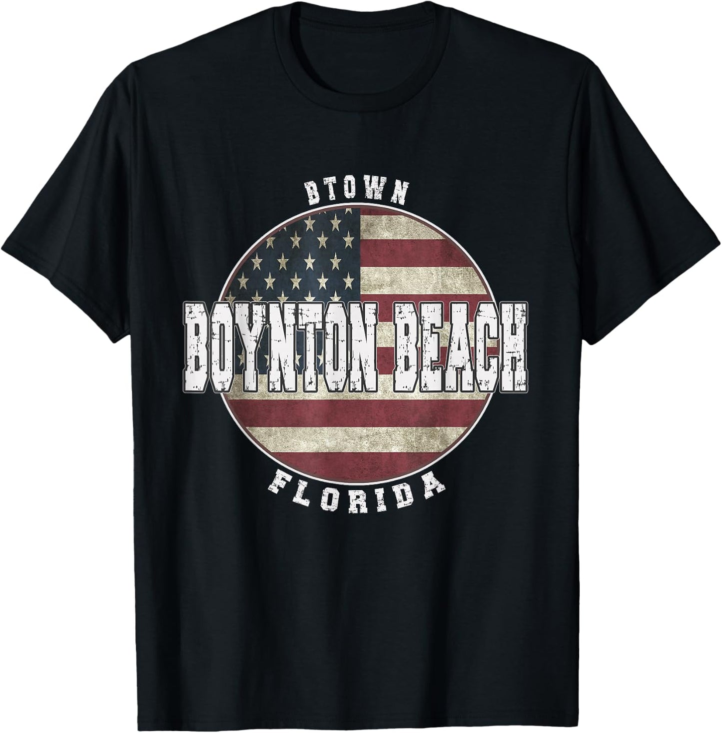 Boynton Beach Florida, Vintage American Flag T-Shirt - T-Shirt | Black